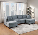 Living Room Furniture Corner Wedge Grey Linen Like Fabric 1pc Cushion Wedge Sofa Wooden Legs - Supfirm