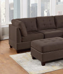 Living Room Furniture Tufted Corner Wedge Black Coffee Linen Like Fabric 1pc Cushion Nail heads Wedge Sofa Wooden Legs - Supfirm
