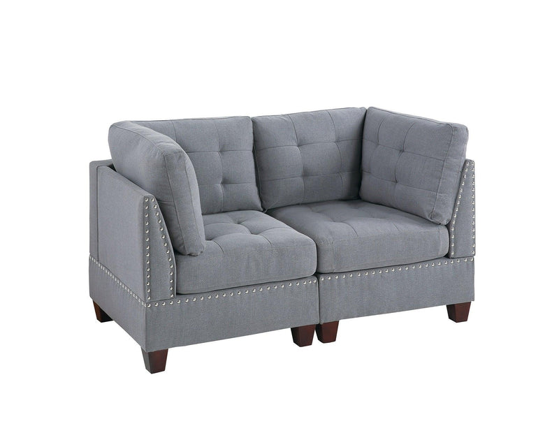 Living Room Furniture Tufted Corner Wedge Grey Linen Like Fabric 1pc Cushion Nail heads Wedge Sofa Wooden Legs - Supfirm