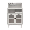 Living room White wine cabinet with removable wine rack and wine Cubbies glass rack, a glass door cabinet - Supfirm