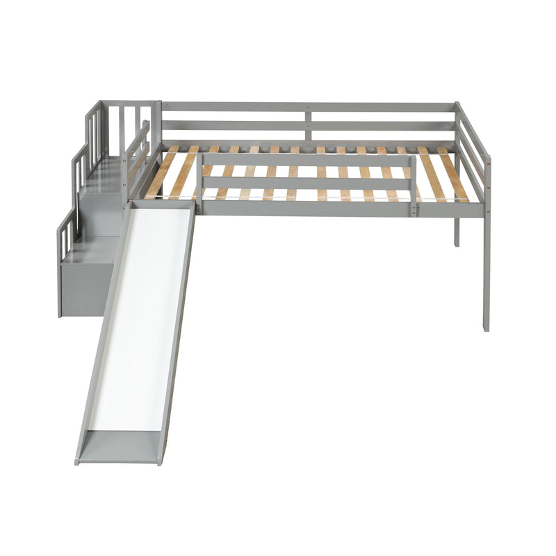 Loft Bed with Staircase, Storage, Slide, Twin size, Full-length Safety Guardrails, No Box Spring Needed, Grey (Old Sku:W504S00005) - Supfirm
