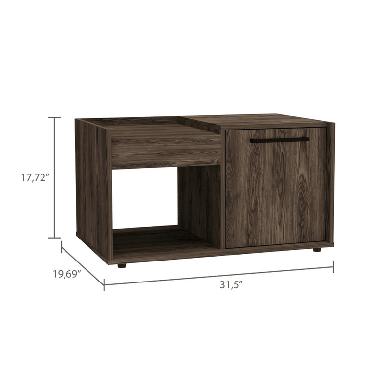 Lyon Coffee Table, Single Door Cabinet, One Open Shelf -Dark Walnut - Supfirm