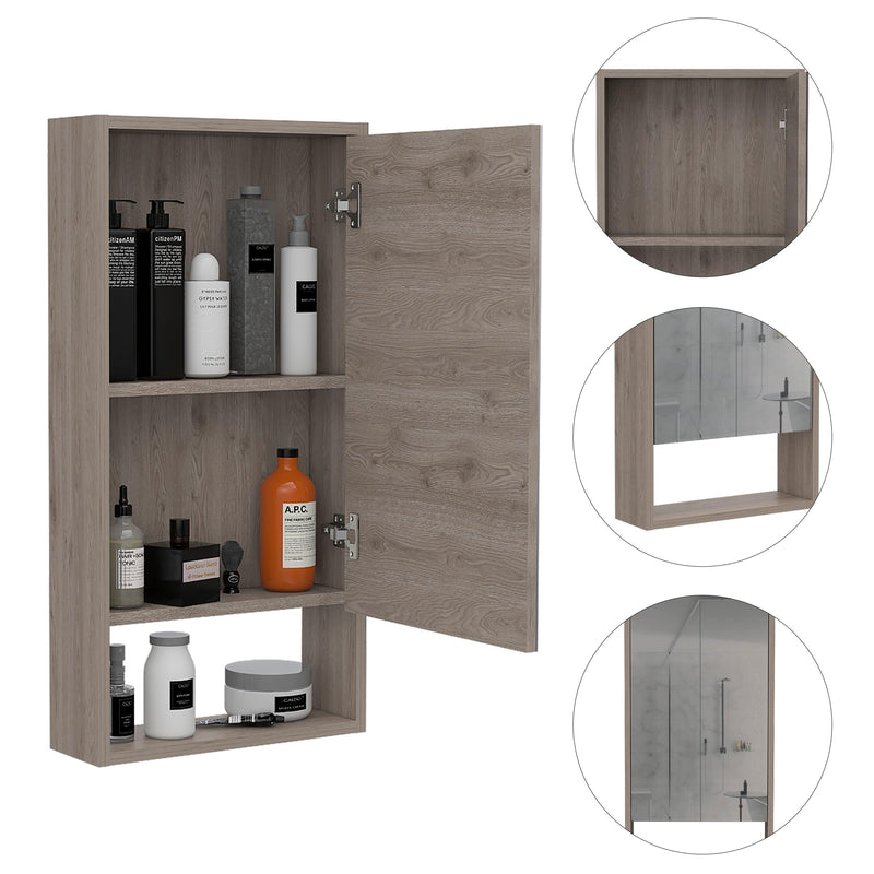 Supfirm Mariana Medicine Cabinet, One External Shelf, Single Door Mirror Two Internal Shelves -Light Gray - Supfirm