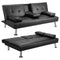 MEGA Futon Sofa Bed, Modern Faux Leather Convertible Folding Lounge Sofa for Living Room with 2 Cup Holders Removable Soft Armrests and Sturdy Metal Legs, Charming Black. - Supfirm