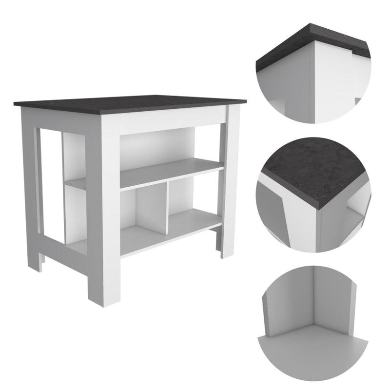 Meriden 2-Piece Kitchen Set, Kitchen Island and Pantry Cabinet, White and Onyx - Supfirm