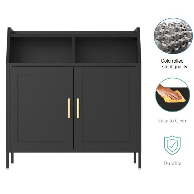 Metal Buffet Sideboard Cabinet with Storage,Storage Cabinet Modern Sideboard Buffet Table with Doors for Living Room Kitchen Dining Room,Black - Supfirm