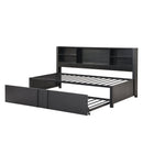 Metal Twin Size Daybed with Twin Size Trundle, Storage Shelves and USB Ports, Black - Supfirm