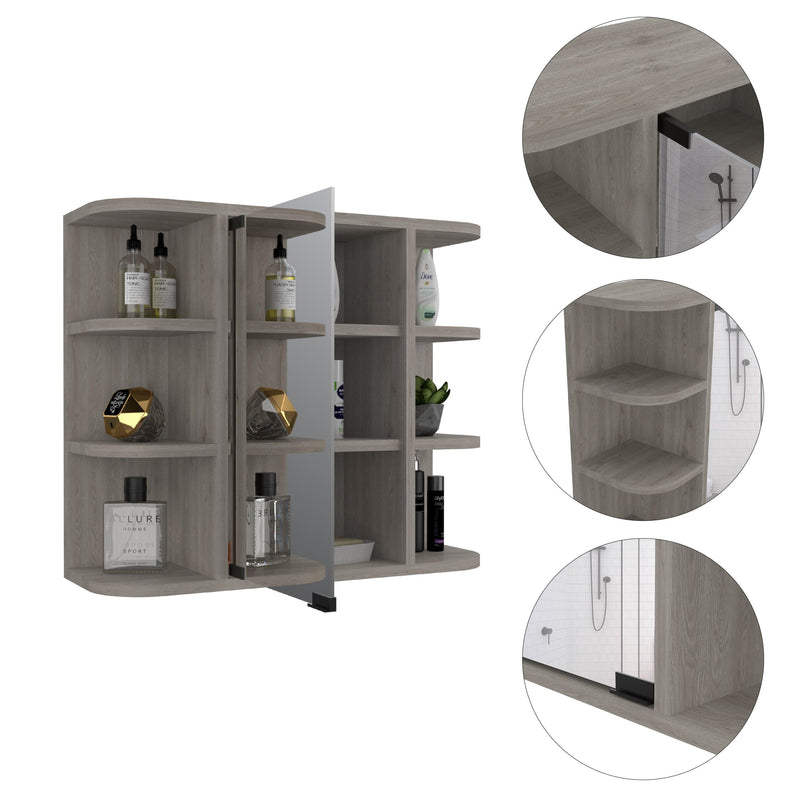 Supfirm Milan Medicine Cabinet, Six External Shelves Mirror, Three Internal Shelves -Light Gray - Supfirm