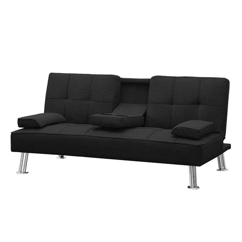 Modern Convertible Folding Futon Sofa Bed with2 Cup holders , Fabric Loveseat Sofa Bed with Removable Armrests and Metal Legs . - Supfirm