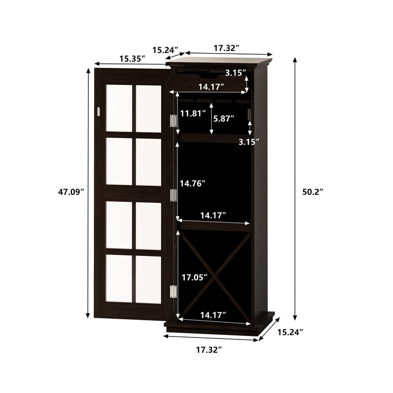 Modern Glass Door Wine Cubbies Cabinet with Three-Layer Design, with Drawer and X-Shaped Wine Rack, for Living Room, Kitchen, Dining Room, Bar - Supfirm
