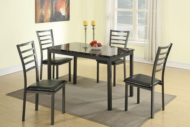 Modern Simple Dining Room Furniture 5pc Dining Set Table And 4x Chairs Faux Marble Top table Black Faux Leather Chairs - Supfirm