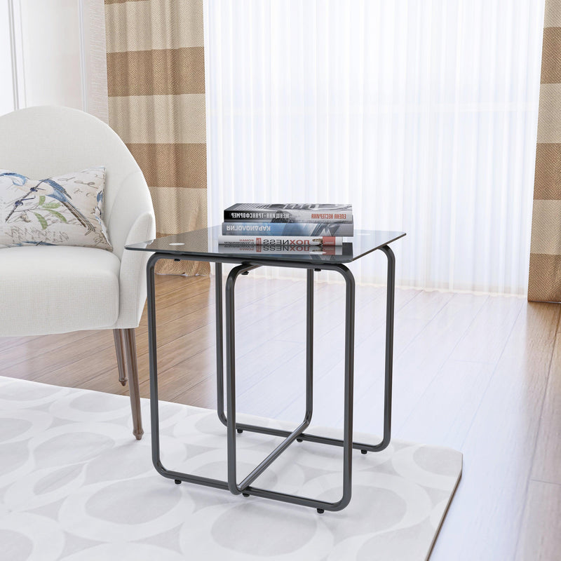 Modern Tempered Glass Coffee Table End Table Side Table for Living Room,bedroom, Black - Supfirm