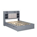 Multi-functional Full Size Bed Frame with 4 Under-bed Portable Storage Drawers and Multi-tier Bedside Storage Shelves, Grey - Supfirm