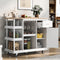 Multipurpose Kitchen Cart Cabinet with Side Storage Shelves,Rubber Wood Top, Adjustable Storage Shelves, 5 Wheels, Kitchen Storage Island with Wine Cubbies Rack for Dining Room, Home,Bar,White - Supfirm