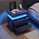 Nightstand LED Bedside Table Cabinet Lights Modern End Side with 2 Drawers for Bedroom (Blue Gold) - Supfirm