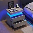Nightstand LED Bedside Table Cabinet Lights Modern End Side with 2 Drawers for Bedroom (Gray Gold) - Supfirm