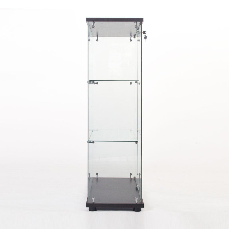 One Door Glass Cabinet Glass Display Cabinet with 3 Shelves, Black - Supfirm