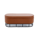 Oval Storage Bench for Living Room Bedroom End of Bed,Upholstered Storage Ottoman Entryway Bench With Metal Legs,Brown - Supfirm