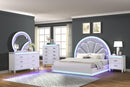 Perla Queen Size LED Bed Made with Wood in Milky White - Supfirm