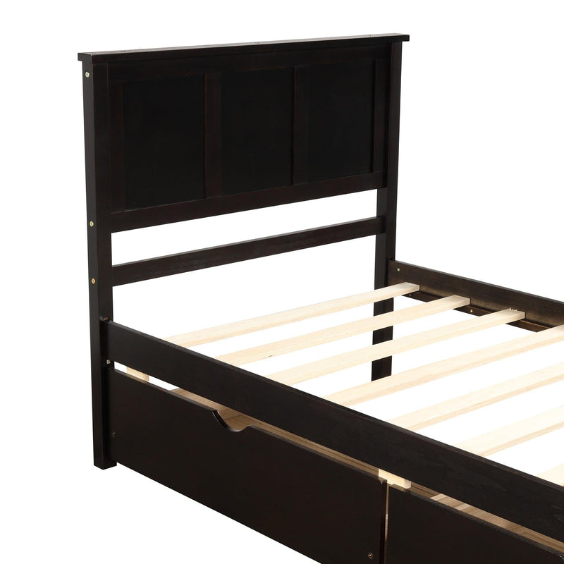 Platform Storage Bed, 2 drawers with wheels, Twin Size Frame, Espresso (New SKU:WF283062AAP) - Supfirm