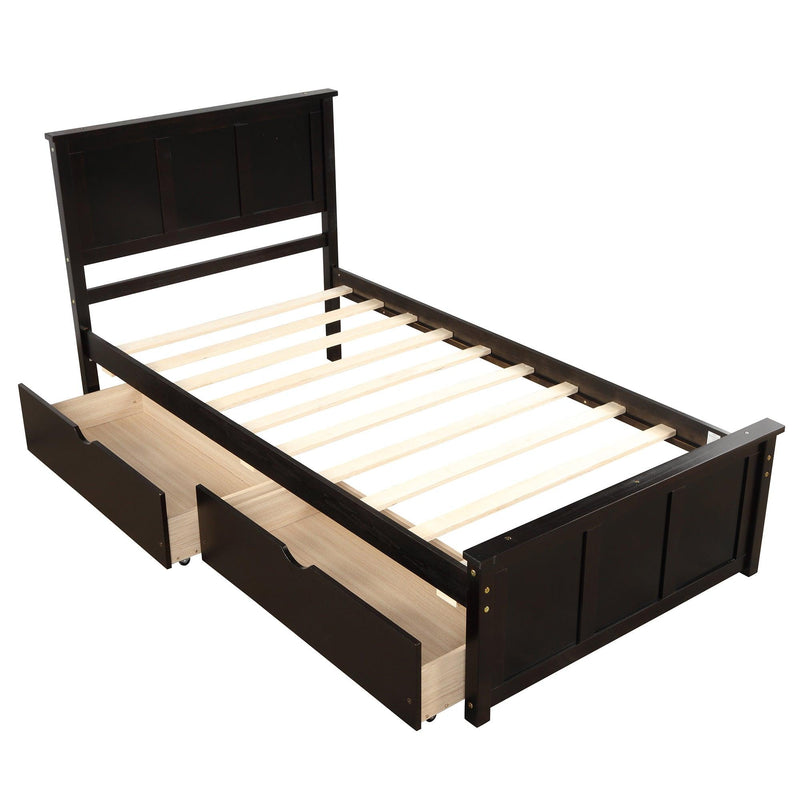 Platform Storage Bed, 2 drawers with wheels, Twin Size Frame, Espresso (New SKU:WF283062AAP) - Supfirm