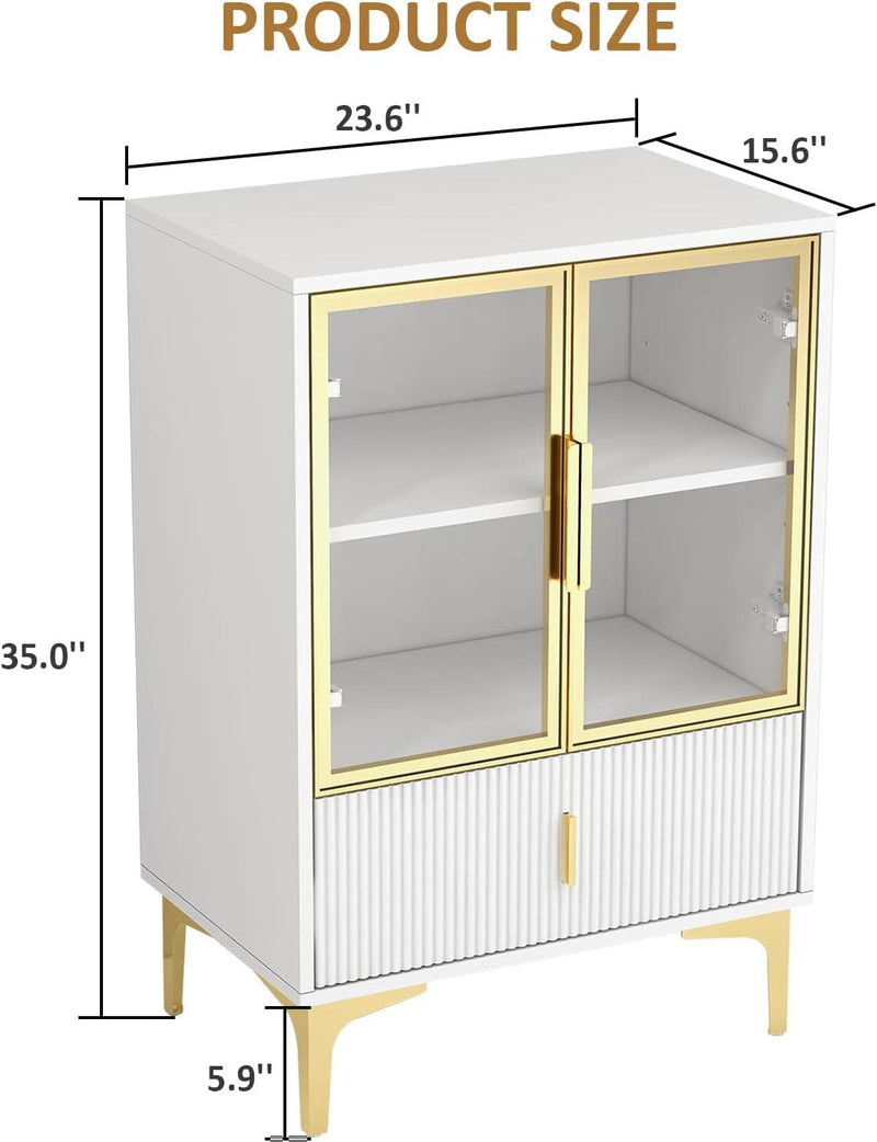 Platinum Corrugated Luxury 1-Drawer 2-Door Glass Wine Cubbies Cabinet - Supfirm