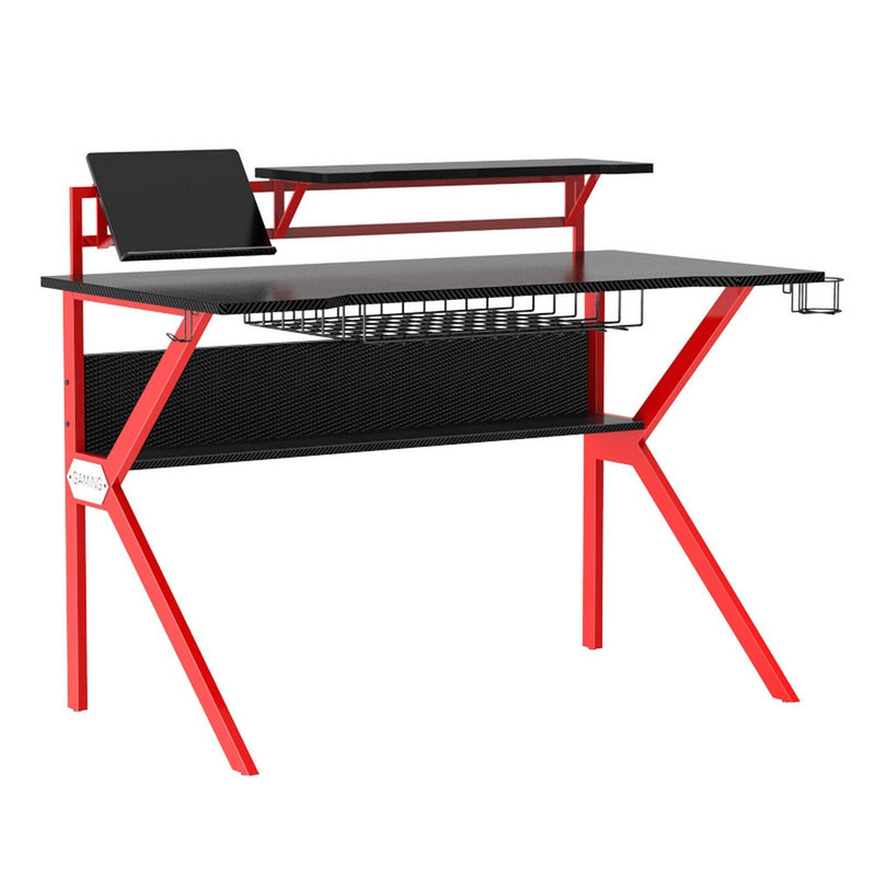 PVC Coated Ergonomic Metal Frame Gaming Desk, Black and Red - Supfirm