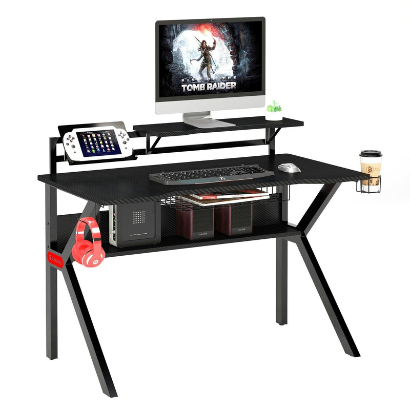 PVC Coated Ergonomic Metal Frame Gaming Desk with K Shape Legs, Black - Supfirm