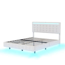 Queen Size Floating Bed Frame with LED Lights and USB Charging,Modern Upholstered Platform LED Bed Frame,White - Supfirm