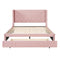 Queen Size Storage Bed Velvet Upholstered Platform Bed with Wingback Headboard and a Big Drawer (Pink) - Supfirm