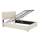 Queen Size Upholstered Bed with Hydraulic Storage System and LED Light, Beige - Supfirm