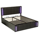 Queen Size Upholstered Bed with LED Lights,Hydraulic Storage System and USB Charging Station,Black - Supfirm