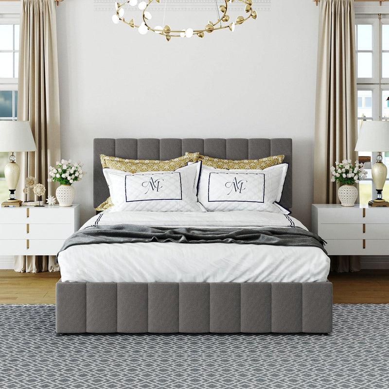 Queen size Upholstered Platform bed with a Hydraulic Storage System - Gray - Supfirm