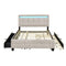 Queen Size Upholstered Platform Bed with LED Frame, with Twin XL Size Trundle and 2 drawers, Linen Fabric, Beige - Supfirm