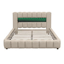 Queen Size Upholstered Platform Bed with LED Headboard and USB, Beige - Supfirm
