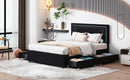 Queen Size Upholstered Platform Bed with Rivet-decorated Headboard, LED bed frame and 4 Drawers, Black - Supfirm
