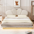Queen Size Upholstery LED Floating Bed with PU Leather Headboard and Support Legs,Beige - Supfirm