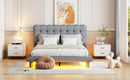 Queen Size Velvet Platform Bed with LED Frame, Thick & Soft Fabric and Button-tufted Design Headboard, Gray - Supfirm