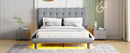 Queen Size Velvet Platform Bed with LED Frame, Thick & Soft Fabric and Button-tufted Design Headboard, Gray - Supfirm
