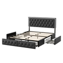 Queen Upholstered Bed Frame with 4 Storage Drawers, PU Leather Platform Bed with LED Headboard, No Box Spring Needed, Black - Supfirm