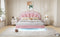 Queen Upholstered Smart LED Bed Frame with Elegant Flowers Headboard,Floating Velvet Platform LED Bed with Wooden Slats Support,Pink - Supfirm
