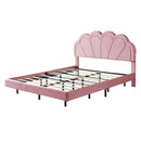 Queen Upholstered Smart LED Bed Frame with Elegant Flowers Headboard,Floating Velvet Platform LED Bed with Wooden Slats Support,Pink - Supfirm