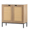 Rustic Accent Storage Cabinet with 2 Rattan Doors, Mid Century Natural Wood Sideboard Furniture for Living Room - Supfirm