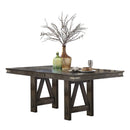 Rustic Industrial Style Dining Furniture 7pc Set Brown Finish Dining Table with Self-Storing Butterfly Leaf and 6x Side Chairs Solid Rubber Wood Furniture - Supfirm