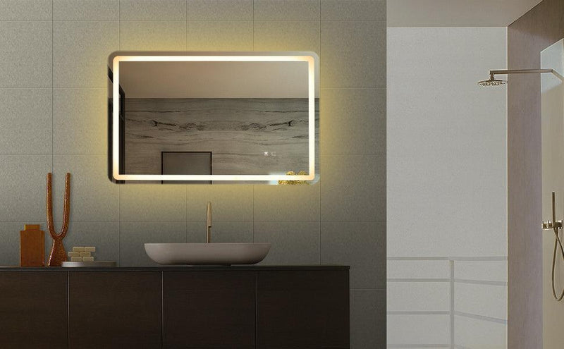 Supfirm Simple Deluxe 36 x 28 Inch Large Wall Anti-Fog Dimmable LED Bathroom Vanity Makeup Mirror with White/Warm Light（Horizontal/Vertical）, Transparent - Supfirm