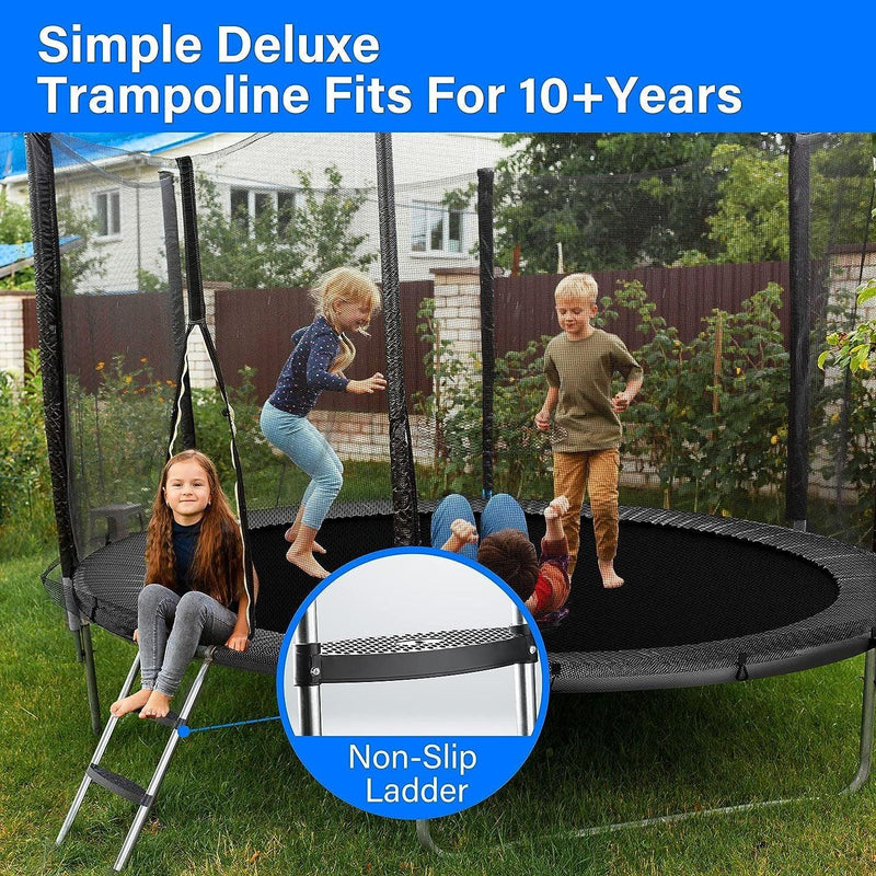 Simple Deluxe Recreational Trampoline with Enclosure Net 12FT Wind Stakes- Outdoor Trampoline for Kids and Adults Family Happy Time, ASTM Approved -Black 12FT - Supfirm