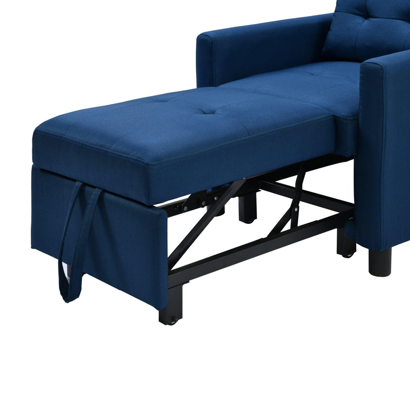 Single Sofa Bed with Pullout Sleeper, Convertible Folding Futon Chair, Lounge Chair Set with 1pc Lumbar pillow, Navy color fabric - Supfirm