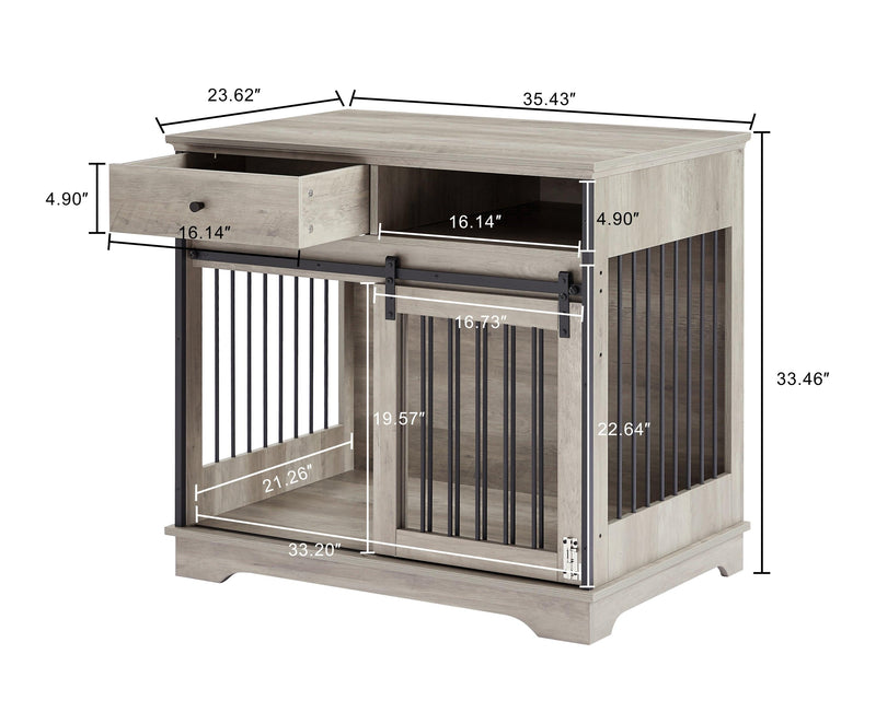 Sliding door dog crate with drawers. Grey,35.43'' W x 23.62'' D x 33.46'' H - Supfirm