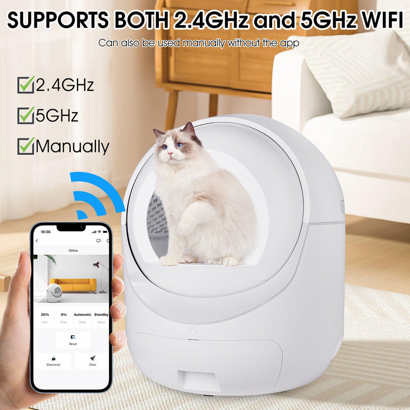 Smart Automatic Cat Litter Box,Automatic Scooping and Odor Removal, App Control, Support 5G&2.4G WiFi for Multiple Cats, Double Odor Removal - Supfirm