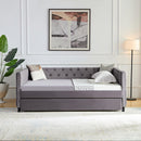 Sofa bed with wheels, upgraded velvet upholstered sofa bed, with Button and Copper Nail on Square Arms,bedroom living room furniture (gray,full,82.75"x58"x30.75") - Supfirm